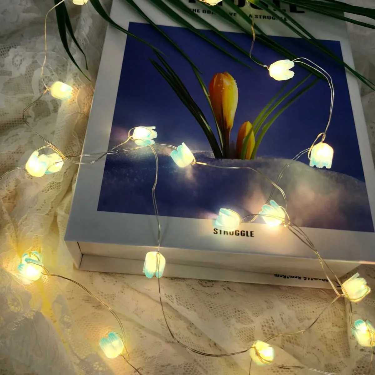 1PC Glamorous Tulip String Light DIY Flowers LED Fairy Lamp Battery Powered Warm White For Home Wedding Romantic Holiday Decor XJ250612