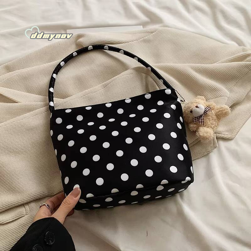 1pcs pure color polka dot shoulder fashion armpit bucket bag comes with pendant ddmynov