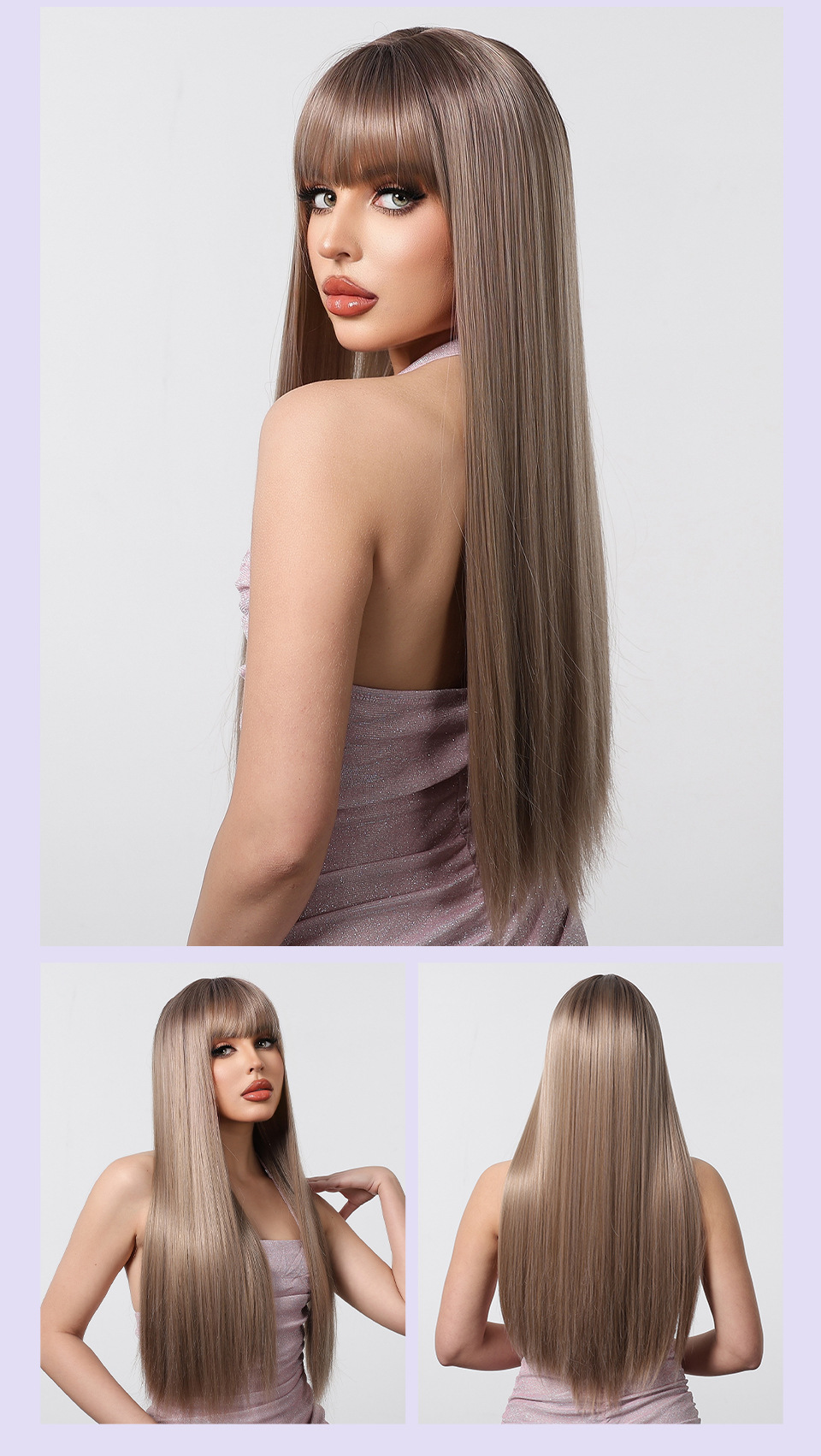 Free shipping Hair Wigs for womans wigs human hair large wave bang long curly hairfull head set women's wig color argent white black