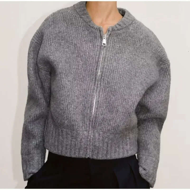 hoodie Women's Wear Autumn Winter New High Street Jacket Knitted Gray Fashion Zipper Round Neck Long Sleeve Women's Sweater jacket