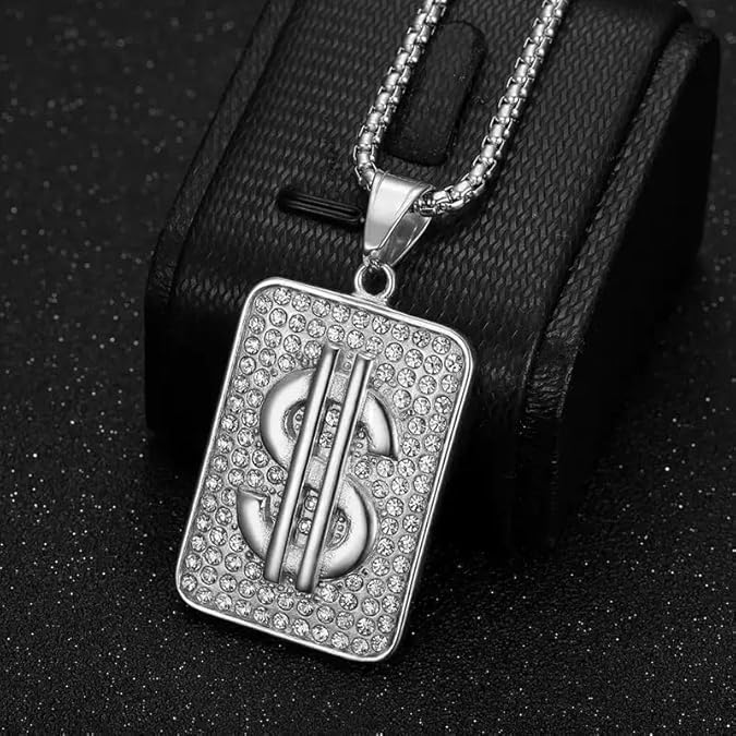 Stainless steel square dollar pendant necklace hip-hop style Bling necklace fake chain men's and women's