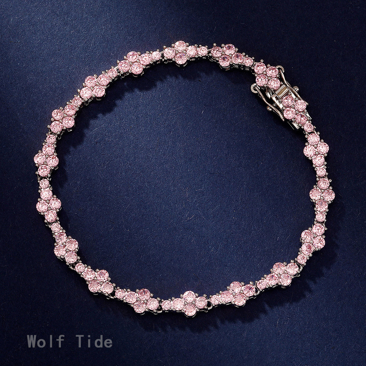 5mm 7/9 Inch Pink Cz Stones Womens Bracelet Anklet Hip Hop Tennis cross Chain Foot Ankle Bracelets Spring Buckle Sparkly Cubic Zircon Diamond Jewelry 