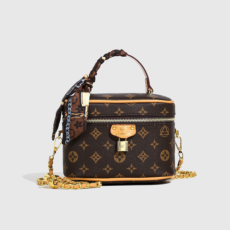 designer Women's Bag 2024 Autumn New High-end Fashion Printed Box Bag Bucket Bag Cross-border Small Lock Crossbody Makeup Bag