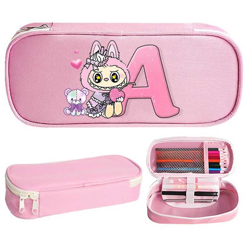 Labubu High-capacity Pencil Case for Students Cartoon Letter A-Z Printed Pen Bag Boys Girls Stationery Storage Fashion Box Gifts W250613