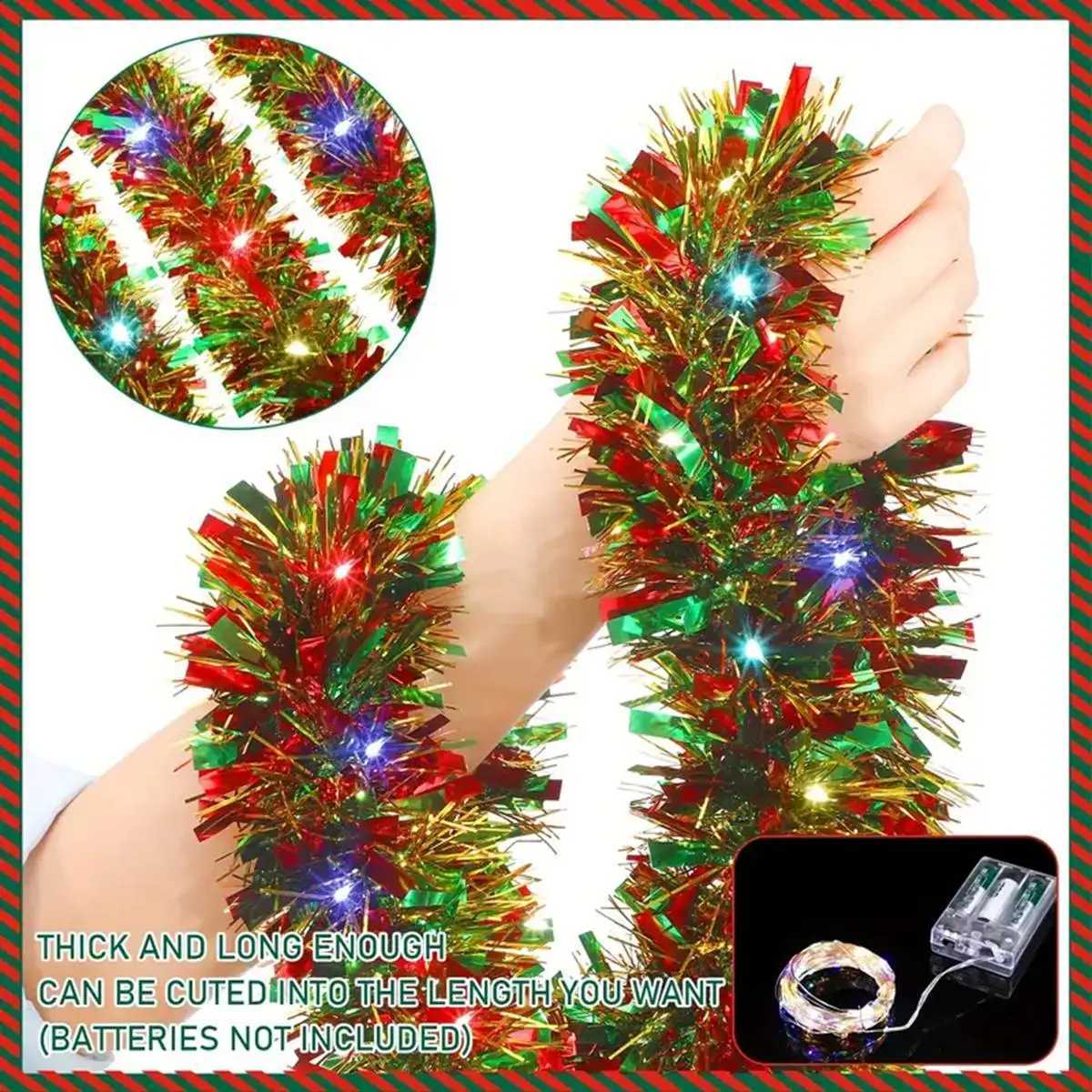 1pc Christmas Tinsel Garland Metallic Shiny Garland With LED Lights Christmas Tree Garland Thick Hanging Suitable For Home Decor XJ250612
