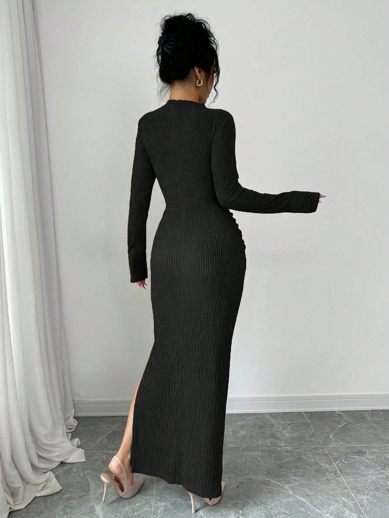 C615Cross-border foreign trade Amazon women's autumn new sexy slim-fitting split knitted long-sleeved hip dress