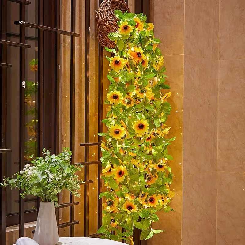 Solar Sunflower LED String Lights Artificial Sun Flower Maple Leaf Outdoor Light Up Your Garden Christmas New Year Decoration XJ250612