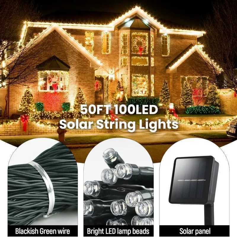 Outdoor Solar String Lights LED Garland Fairy Light Solar Powered Garden Decor Light for Patio Yard Tree Wedding Christmas Party XJ250612