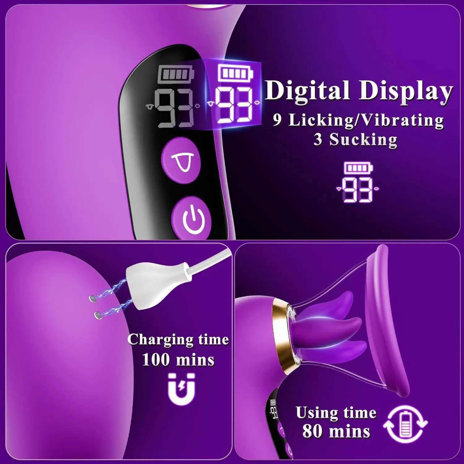 Vibrator Adult Sex Toys for Women 5IN1 Clitoral Sucking Vibrator Rose Sex Toy 9 Tongue Licking LCD Display Removable Cup XJ250613