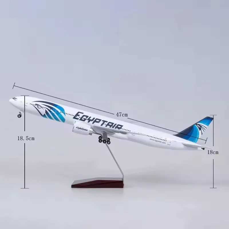 1 157 Scale 47cm Aircraft B777 Egypt Air Airlines Model With Light and Wheel Diecast Resin Airplane Collection Display Gifts L250612