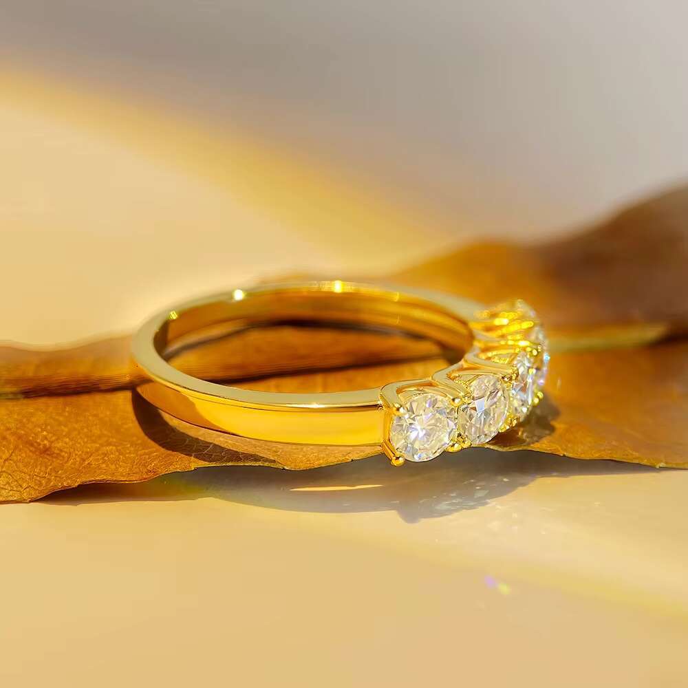 FOXI 1.00ctw Diamond Five Stone Anniversary Band Ring Gold Plated Moissanite Diamond 925 Sterling Silver Moissanite Wedding Ring