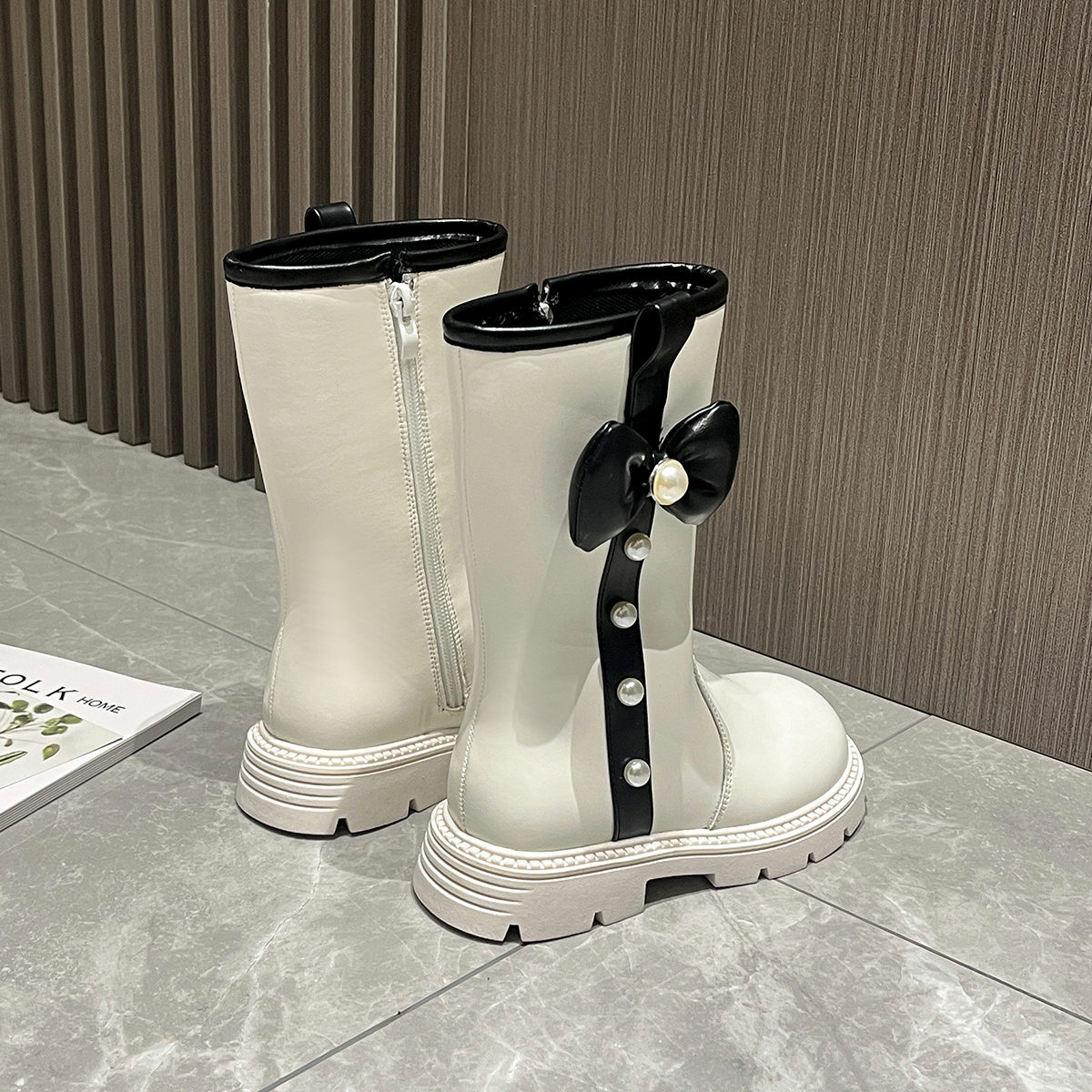 High-heeled boots with bow ties, fashionable princess boots