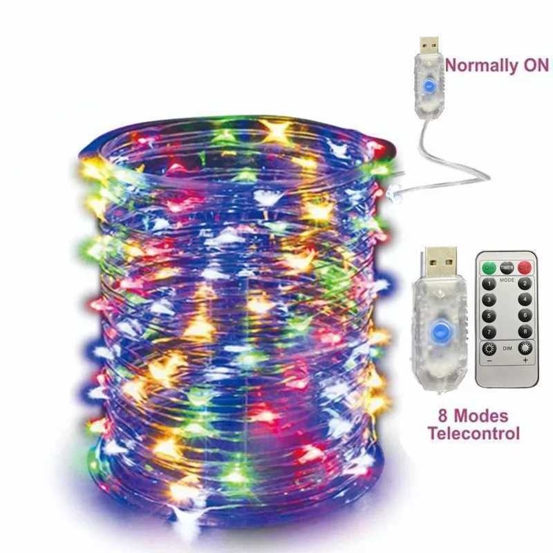 New Year Christmas Decoration Holiday Fairy Lamp Copper Wire USB LED Indoor Home Decor Warm White RGB String with Remote Control XJ250612