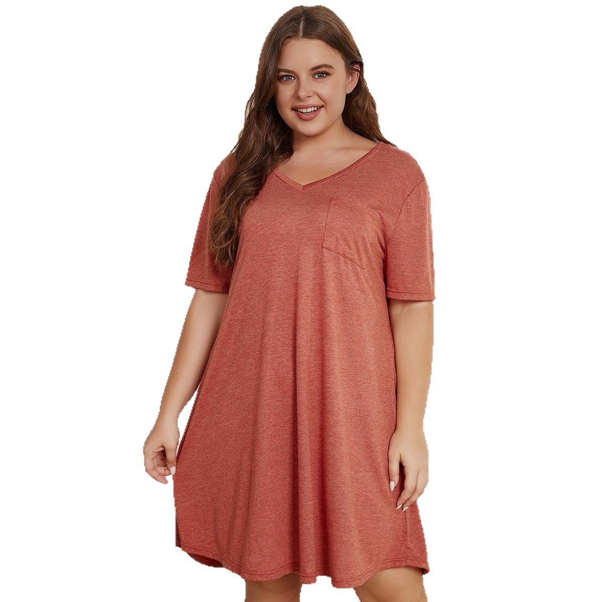 KO200 Women's Casual Loose Pocket Large Size Dress Women