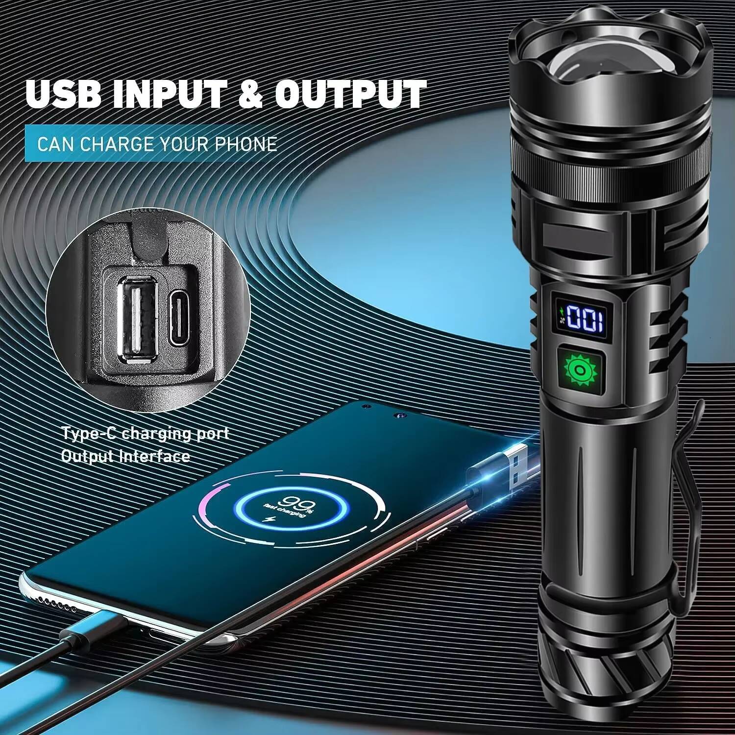 Rechargeable Led Flashlight Super Bright Portable Ultra Power Long Range Tactical Torch Lamp Outdoor Emergency Camping Lantern tues