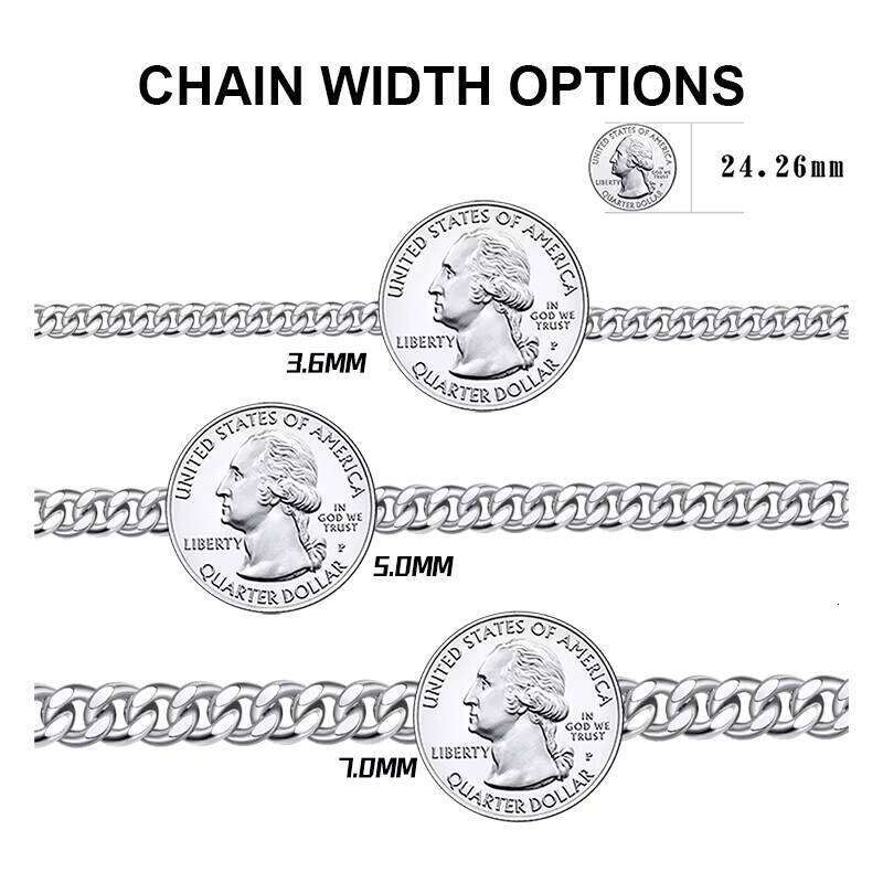 RINNTIN SB104 Hip Hop Thick Chain 3.6/5/7mm Width Solid Sier Cut Cuban Link Bracelet for Men