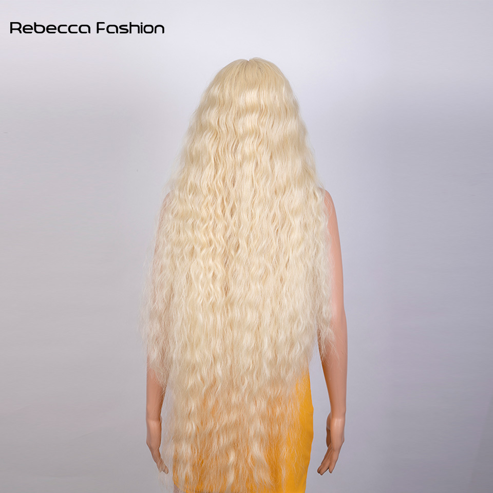 Rebecca Fashion Cosplay Synthetic Front For Black Women 42 Inch Long Curly Lace Wigs Ombre Highlight Ginger 613 Pink Wig