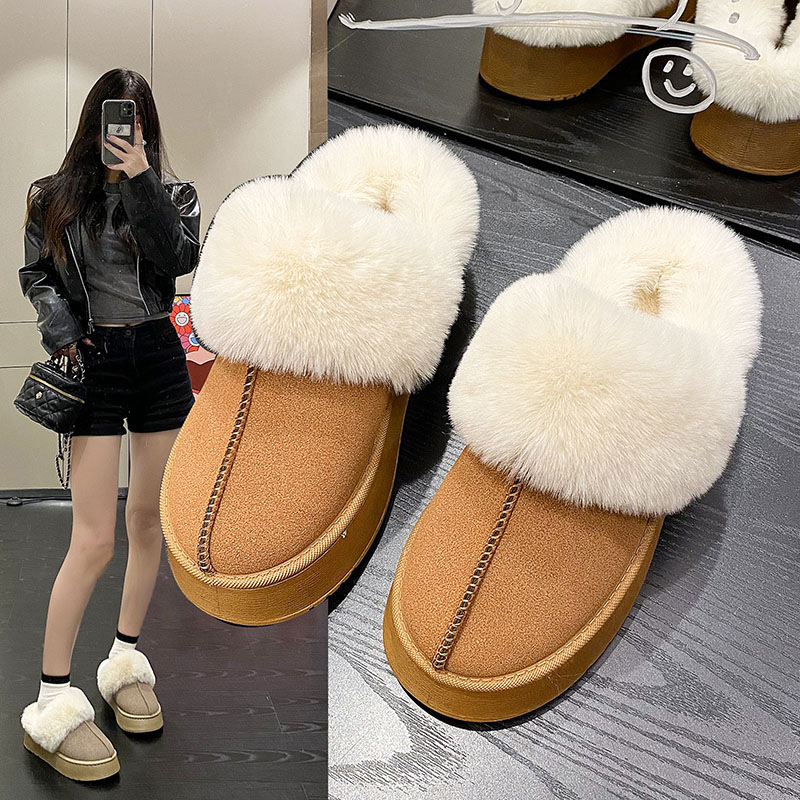 Free Shipping Winter New Design Thick Bottom Baotou Hairy Slippers for Women Wearing Snow Warm Cotton Dragging Size 36-41