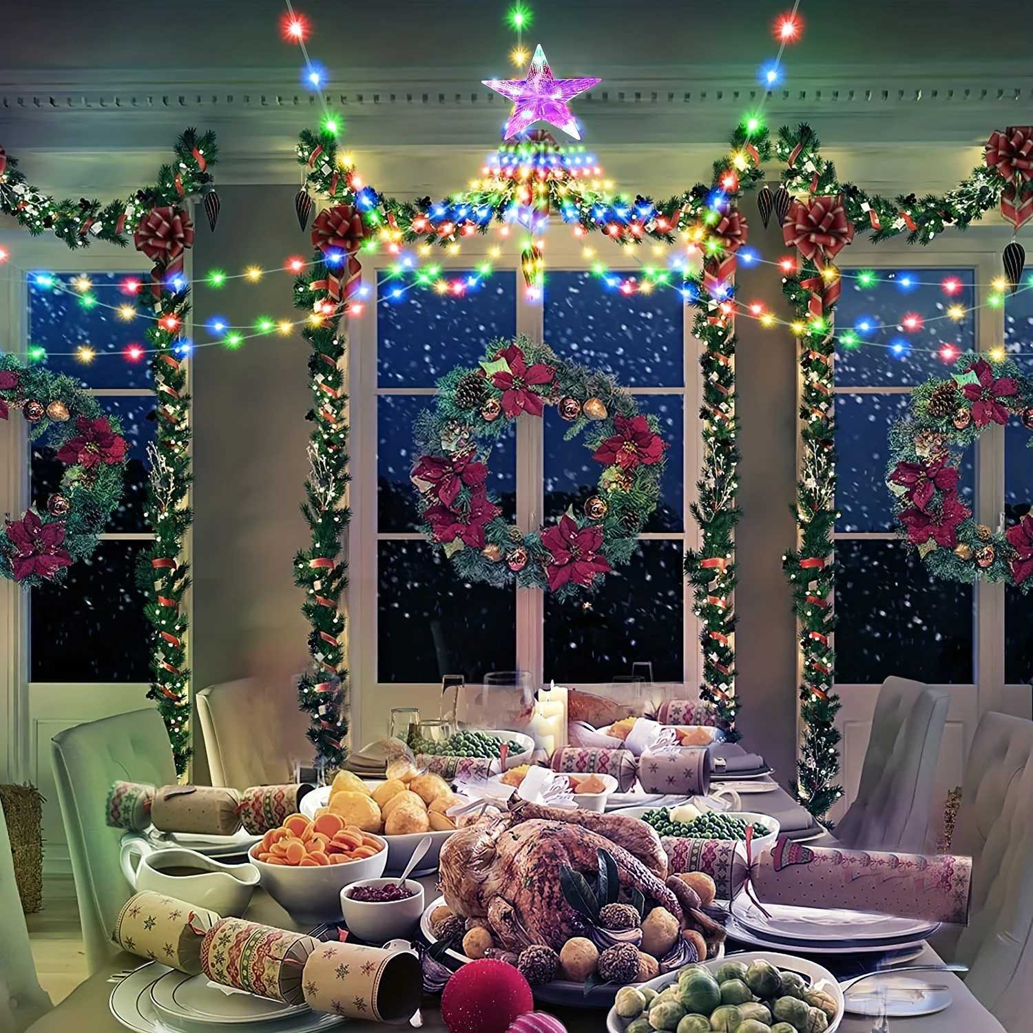 9.8Ft Waterfall String Lights With Star Topper 8 Modes Indoor Outdoor Fairy Lights For Yard Party Home Garden Christmas Tree XJ250612