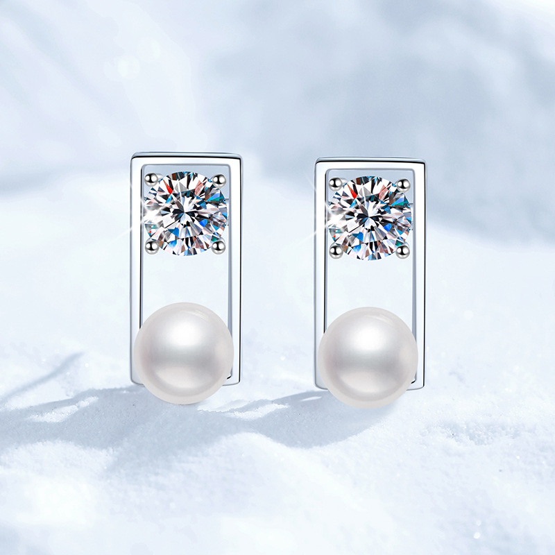 S925 Sterling Silver Stud Earrings, Women's Affordable Luxury French Geometric Moissanite Earrings, D-Color 1-Carat Studs, High-End European and 