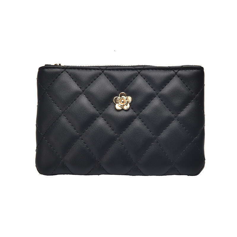 small Wallet for Women, Short and Thin, New Driving License Key Holder Card Clip, Camellia Quilted Zipper Coin Purse