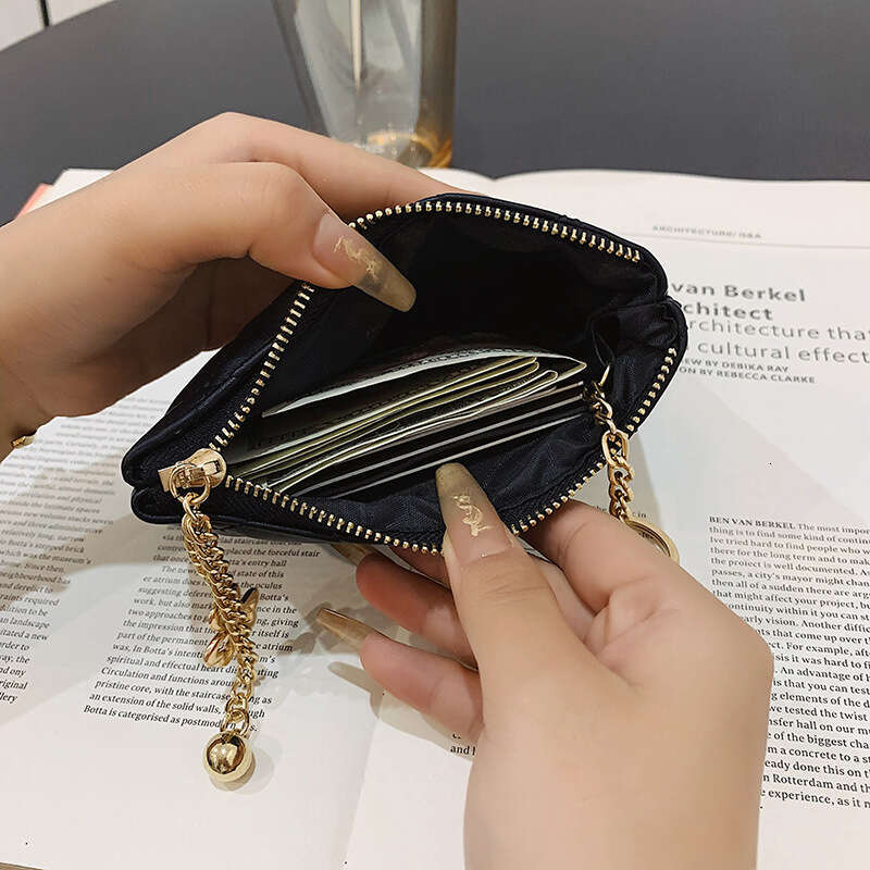 small Wallet for Women, Short and Thin, New Driving License Key Holder Card Clip, Camellia Quilted Zipper Coin Purse
