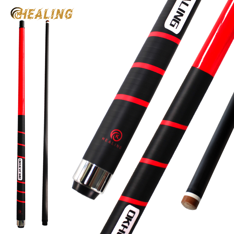 OKHEALING 1/2 Split Red Carbon Fiber Pool Cue Bakelite Tip 12.9mm Length 58in Weight Adjust 19~21oz Uni-loc or 3 Teeth Joint Billiard Cues Pool Game C