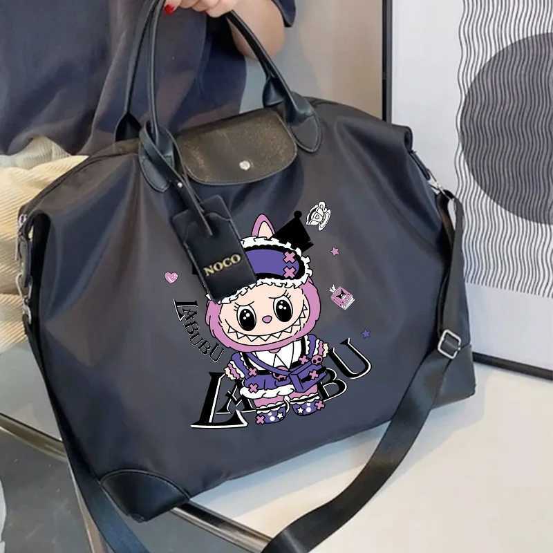 Labubu Woman Travel Bag Cartoon Large Capacity Handbag Oxford Waterproof Totes Cute Monster Womens Vintage Print Shoulder Bag W250613