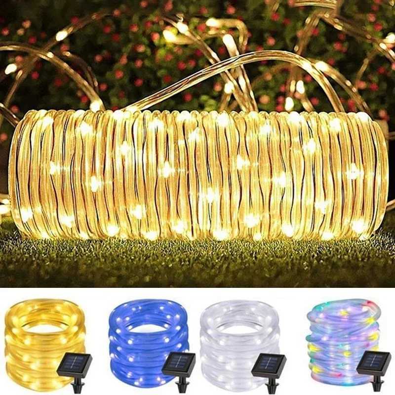 Solar Outdoor Lights LED Festoon PVC Tube Rope String Light Summer Garden Fence Wedding Party Balcony Decoration Solar Garland XJ250612