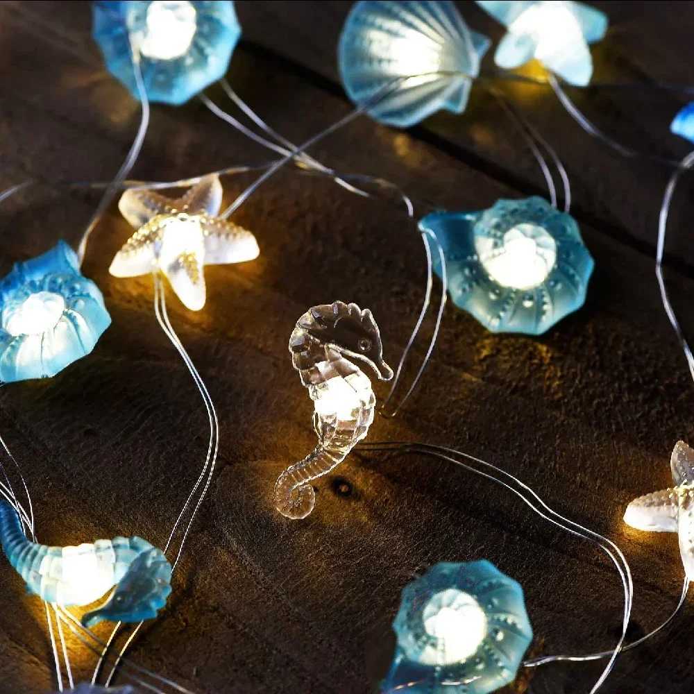 Ocean Theme 20/30 LEDs String Lights Shell Starfish Under The Sea LED Fairy Light for Wedding Party Christmas Decoration Lamp XJ250612
