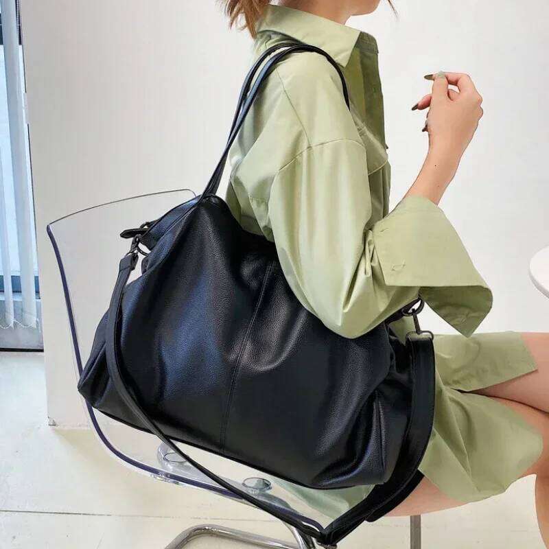 Big Black Shoulder Bags For Women Large Hobo Shopper Solid Color Quality Soft Leather Crossbody Handbag Lady Travel Tote Bag