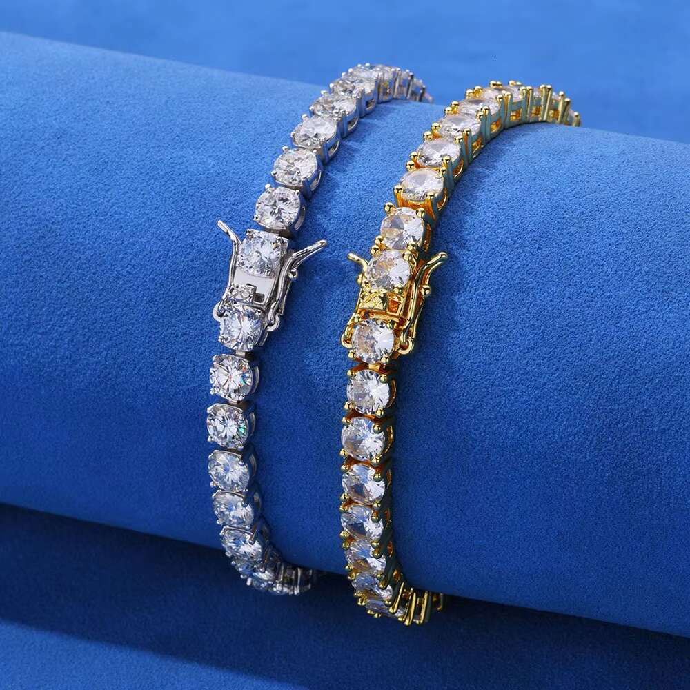 VVS Morsonite S925 Pure Silver Plated Real Platinum 3mm-5mm Single Row Tennis Chain Moissanite Hip Hop Necklaces