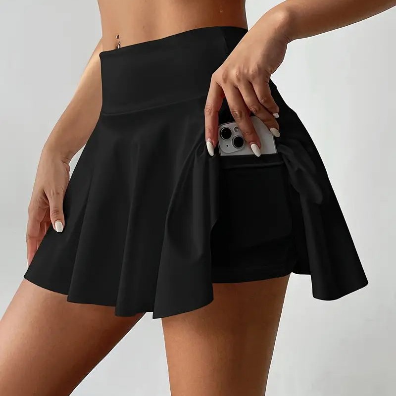 Chic Gentlewoman's Casual Outfit: Trendy Women's Short Skirts Featuring Convenient Side Pouches