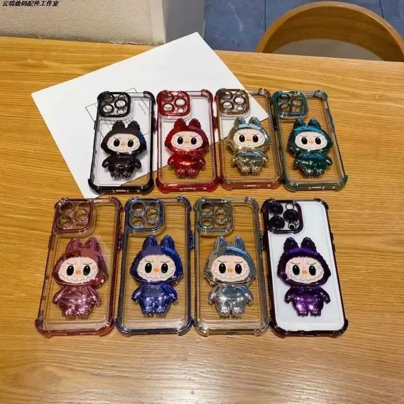 Labubu Makeup Mirror Holder Mobile Phone Case Suitable For iPhone Electroplated Lens Film Soft Shell Protective Cover Y250613
