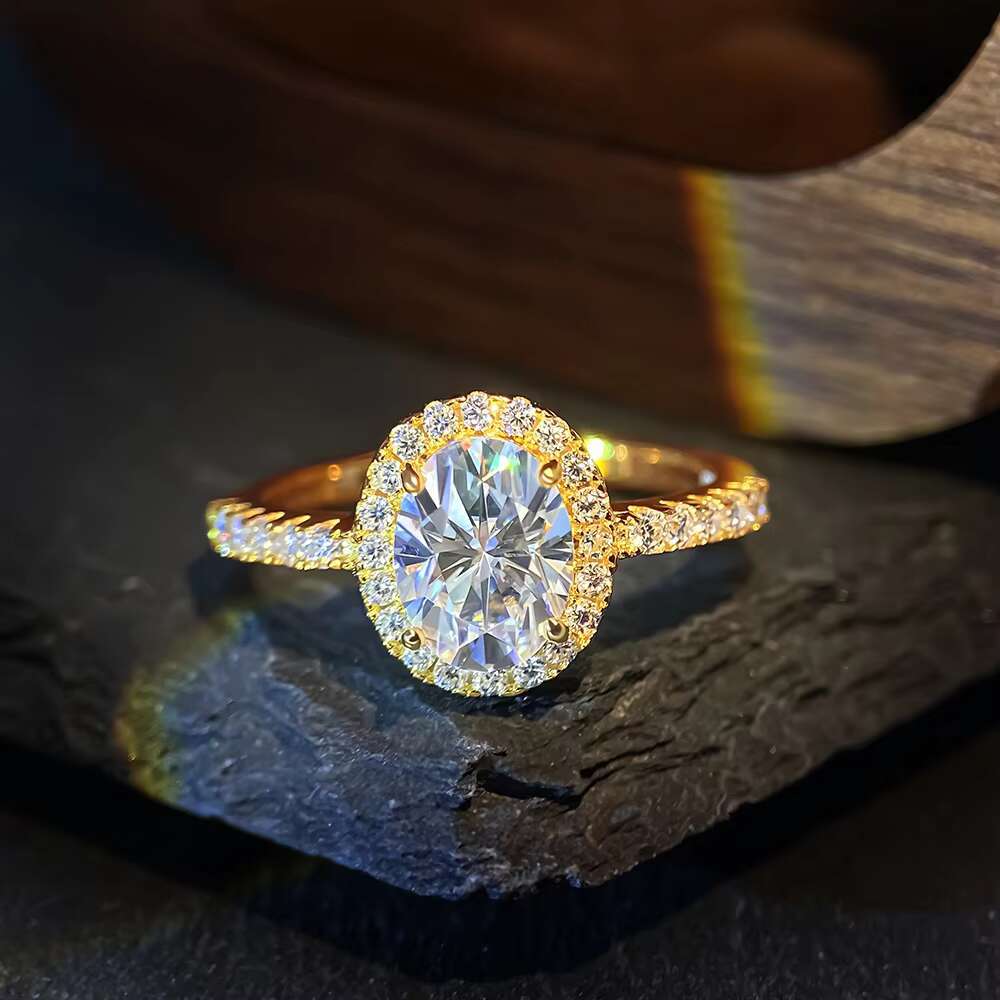 Classic VVS Moissanite 925 Sterling Silver Engagement Ring Womens Oval Cut Jewelry