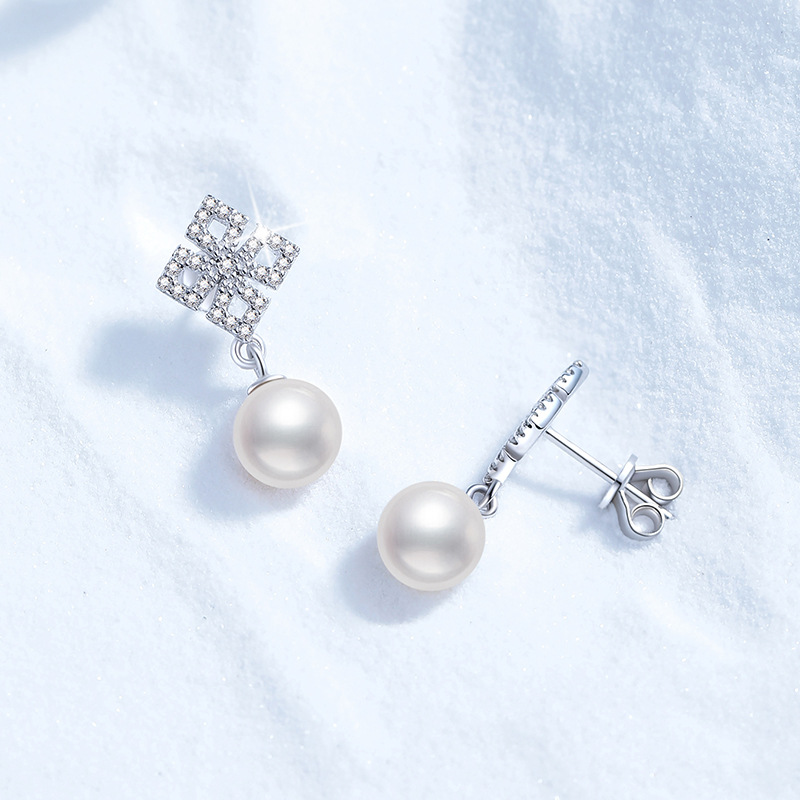 Full Diamond Moissanite Stud Earrings, S925 Sterling Silver Earrings, Women's Natural Freshwater Pearl Earrings, Premium Fashion Earrings, Wholes