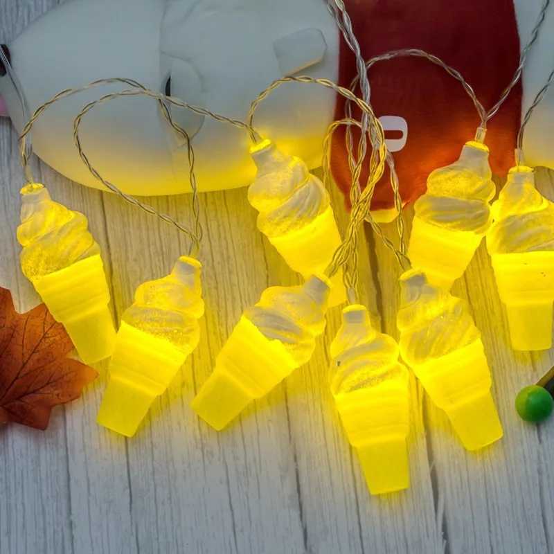 Christmas Ice Cream LED String Lights Indoor Atmosphere New Year Decoration Room Battery Lights Birthday Party Waterproof 095 XJ250612