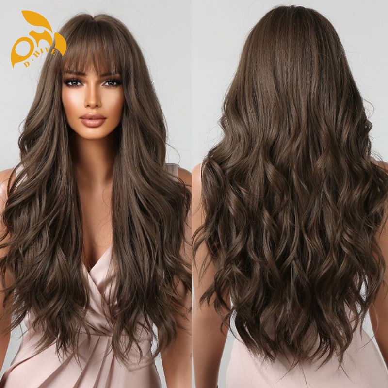 Free shipping Hair Wigs for womans wigs human hair large wave bang long curly hairfull head set women's wig color black pink brown