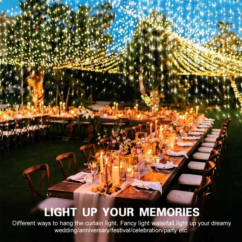 Solar Curtain Lights LED Solar Outdoor Waterproof Fairy lights With 8 Modes For Bedroom Window Patio Wedding Holiday Decorative XJ250612