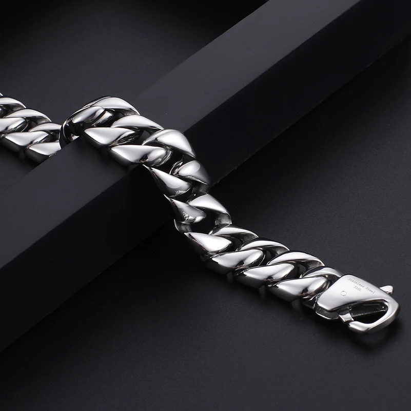 Gold Color Stainless Steel Miami Cuban Curb Link Chain Bracelet for Men Classic Friends Mens Bracelets Jewelry Accessories 250603