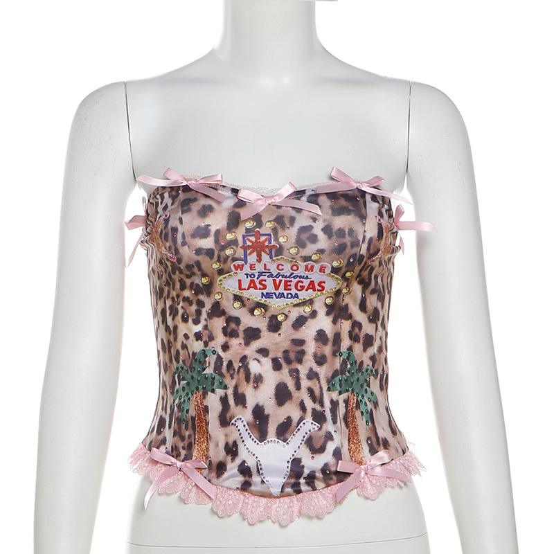 Women's Tracksuits FLARORA Sweet Lace Bow Two Piece Sets Woman Sleeveless Leopard Print Crop Tops And Ruffle Shorts Y2k Street Skirts Suits