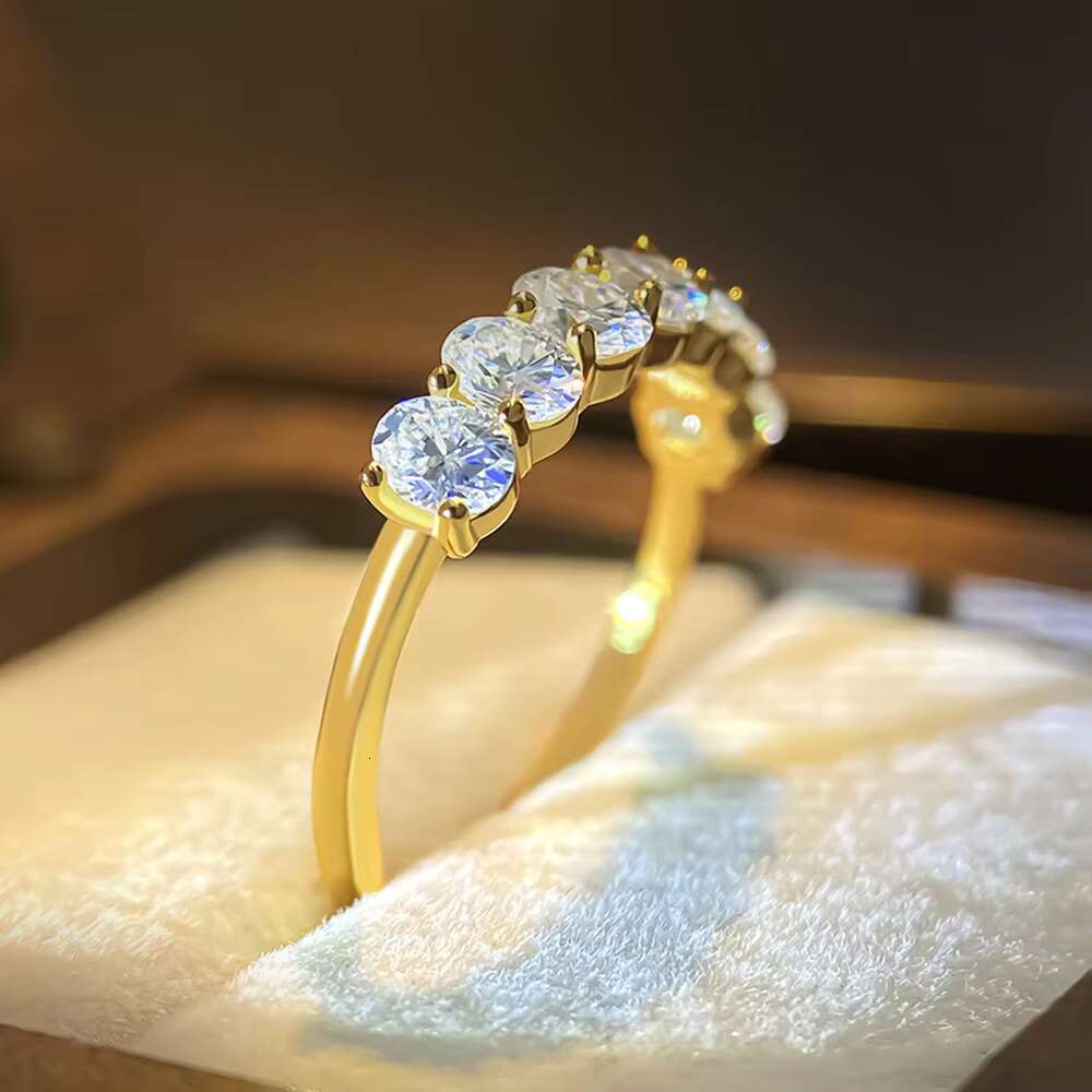 925 Silver Jewelry Yellow Gold Oval Cut Moissianite Diamond Wedding Ring Bling VVS Moissanite Eternity Rings for Women