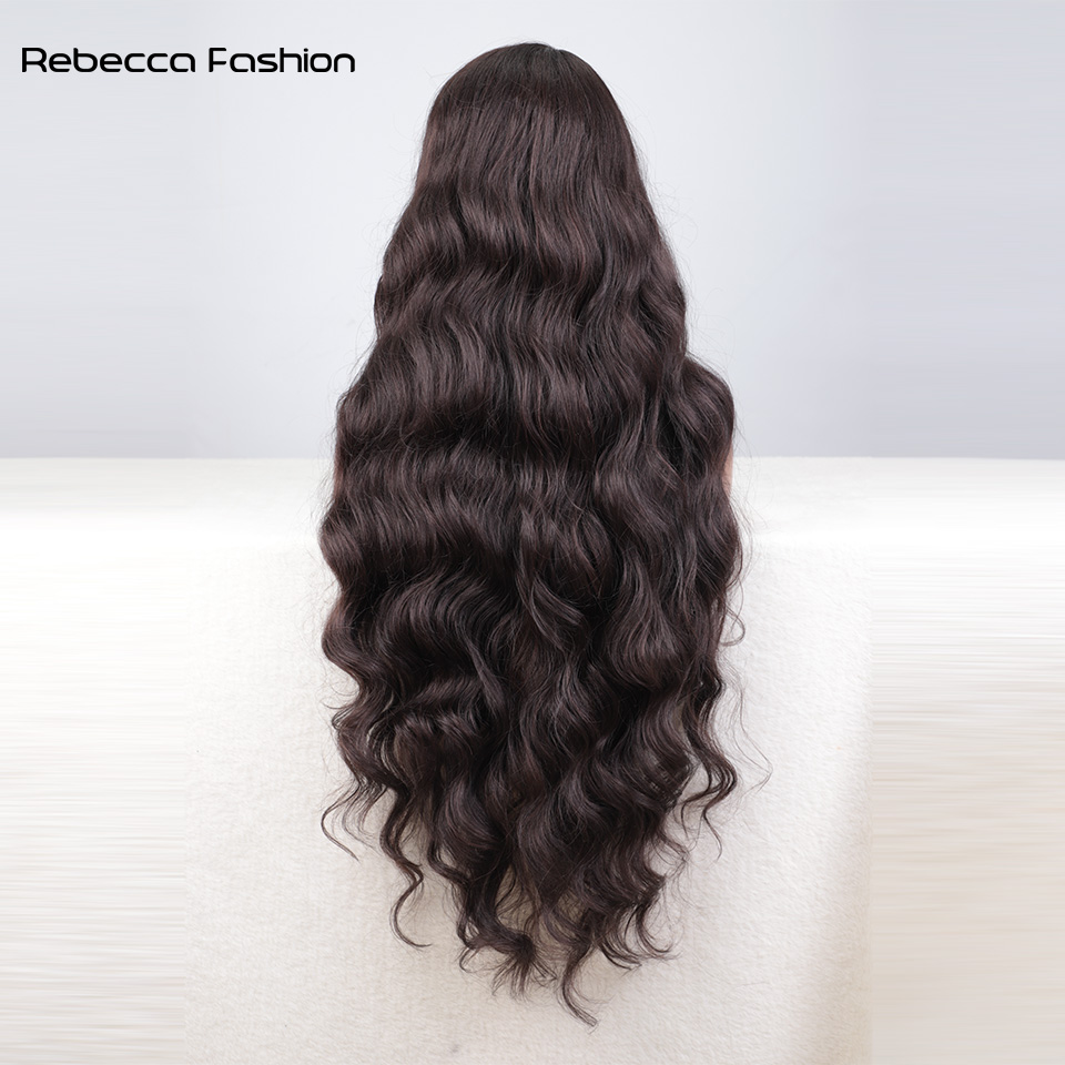 Recebba Fashion Synthetic Long 36 Inch Cosplay Body Wavy Side Part For Women Lace Front Ombre Blonde Wig