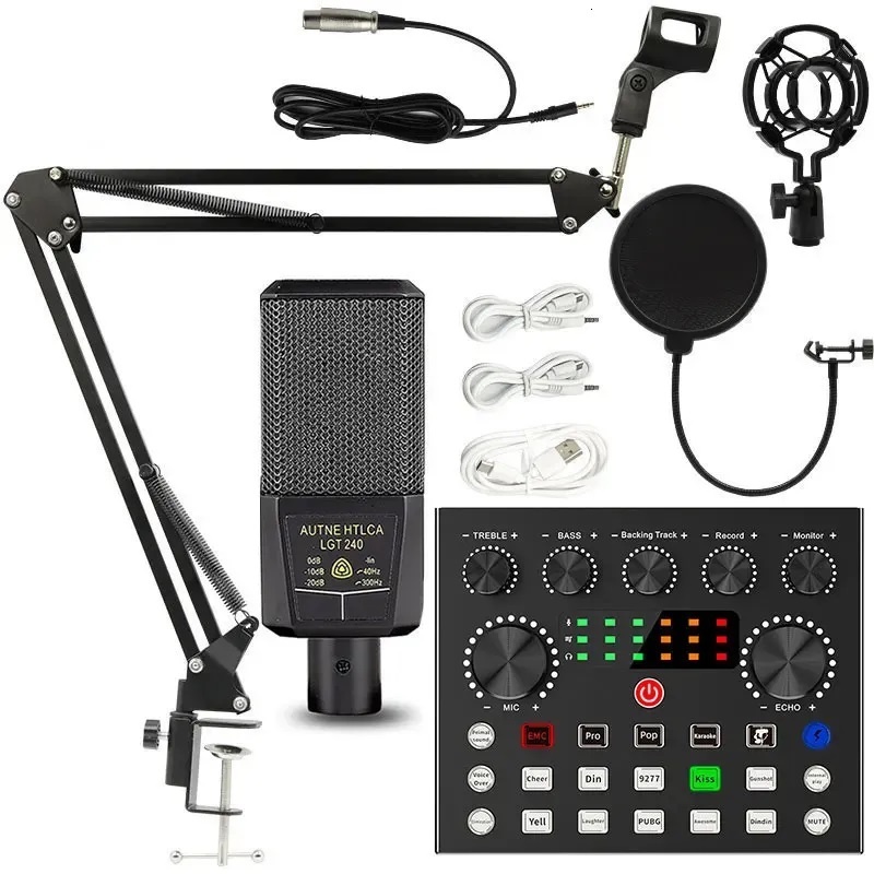 Microphones Karaoke Live Microphone Sound Audio Card Kit Professional Podcast Home Studio Recording Equipment Set Microphone For Laptop PC Cellphone C
