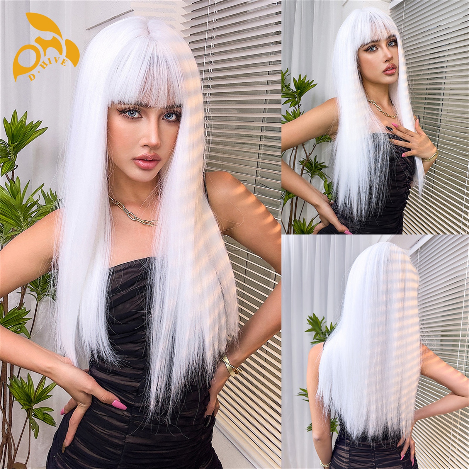 Free shipping Hair Wigs for womans wigs human hair large wave bang long curly hairfull head set women's wig color Gradient gray Burgundy Orange