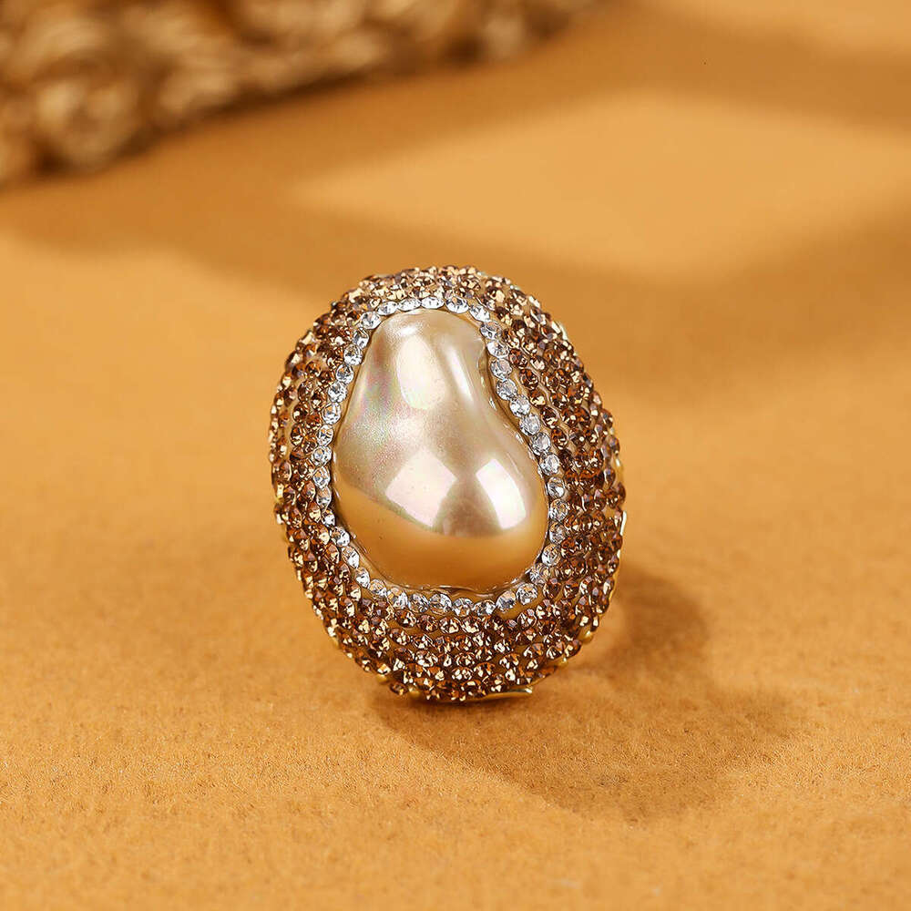 TEMU Hot Style Baroque Pearl Clay Inlaid Wide Adjustable Open Ring for Women Party Gift