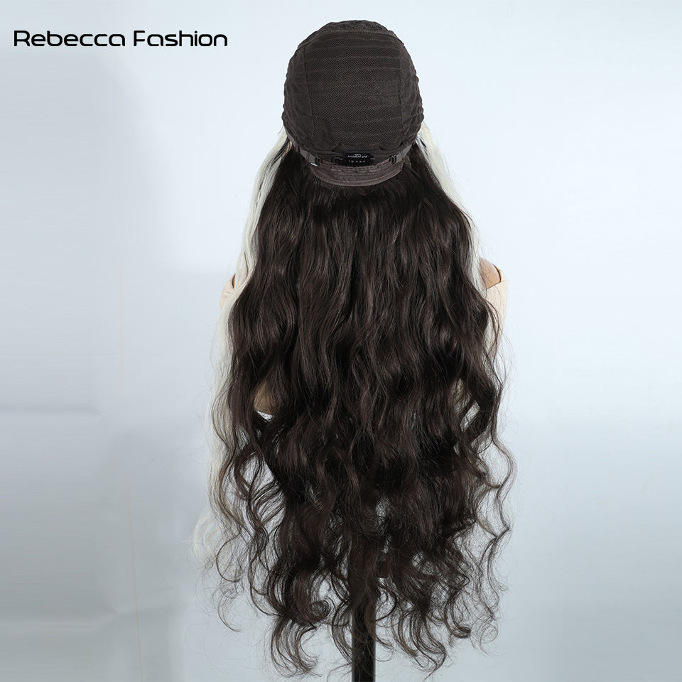 Rebecca Fashion 32Inch Body Wave Lace Front Wigs For Women Syhthetic hair High Temperature Fiber deep wig