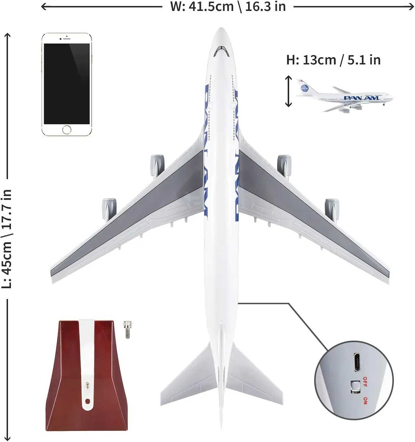Diecast 47cm 747 Pan Am B747 Airlines Toys Plane Model Resin With Landing Gear Aircraft Airplanes Model Toy For Collection Gift L250612