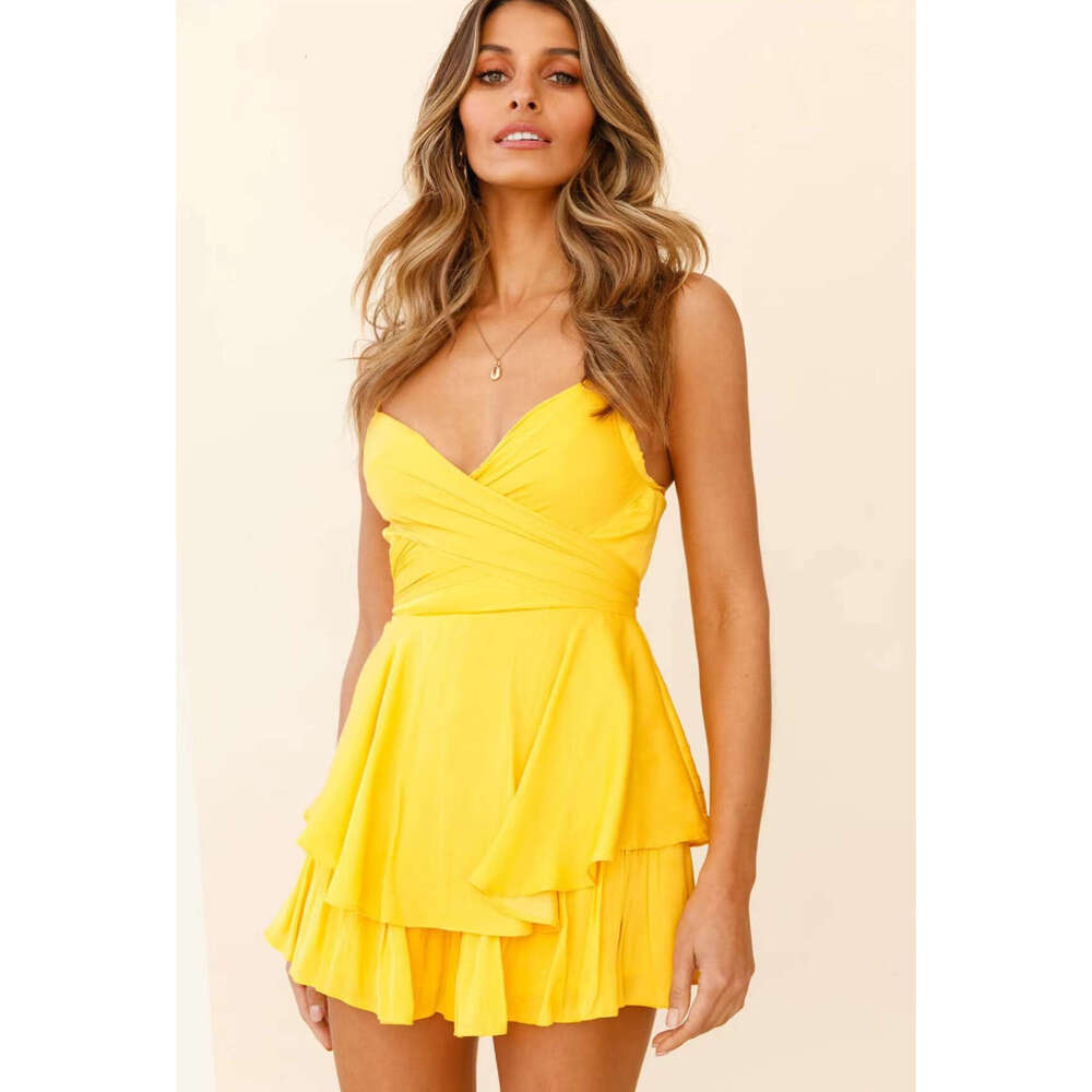 hoodie Women's Wear Women's V-Neck Strap Double-Layer Ruffle Hem Sexy Jumpsuit jacket