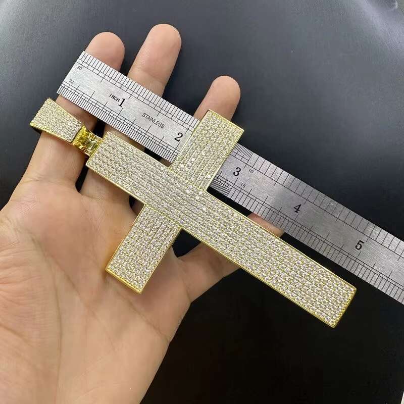 Hiphop Luxury Cross Pendant VVS Moissanite Diamond Gold Pendant Large Size Silver Cross Pendants for Men Necklace